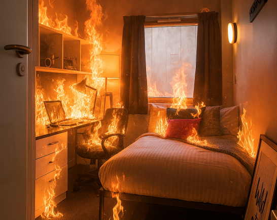 20250824 1532 Bedroom Fire Simulation remix 01k3e7spqje82az893b1239dvk