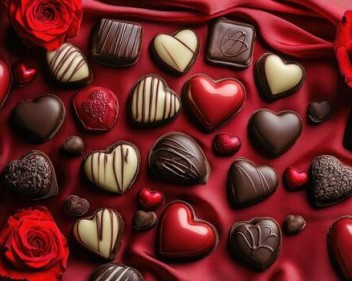 heart shaped chocolates and red roses creating romantic atmosphere for valentine s day photo